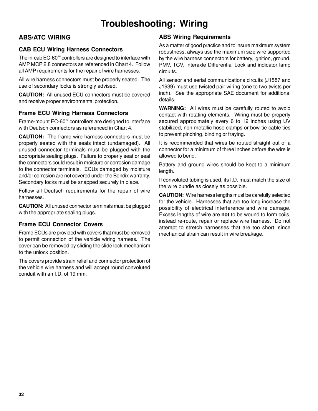 BENDIX EC-60 ABS-ATC STD-PREM CONTROLLERS manual Troubleshooting Wiring, ABS/ATC Wiring 