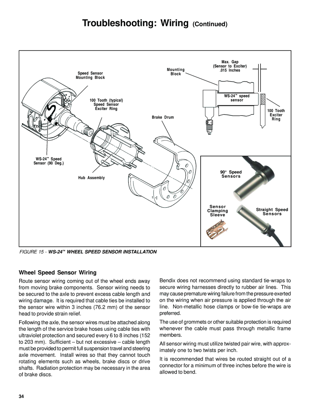 BENDIX EC-60 ABS-ATC STD-PREM CONTROLLERS manual Troubleshooting Wiring, Wheel Speed Sensor Wiring 