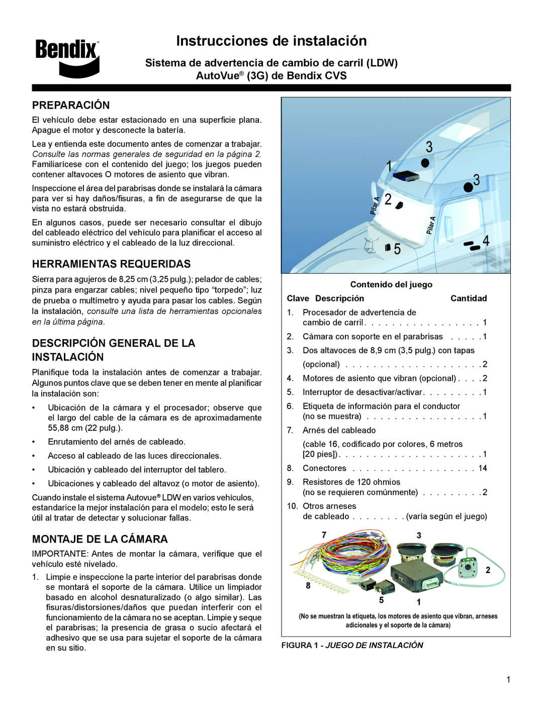 BENDIX S-1580S manual Preparación, Herramientas Requeridas, Descripción General DE LA Instalación, Montaje DE LA Cámara 