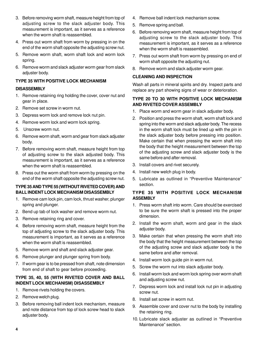 BENDIX SD-05-1200 manual Type 35 with Positive Lock Mechanism Disassembly, Cleaning and Inspection 