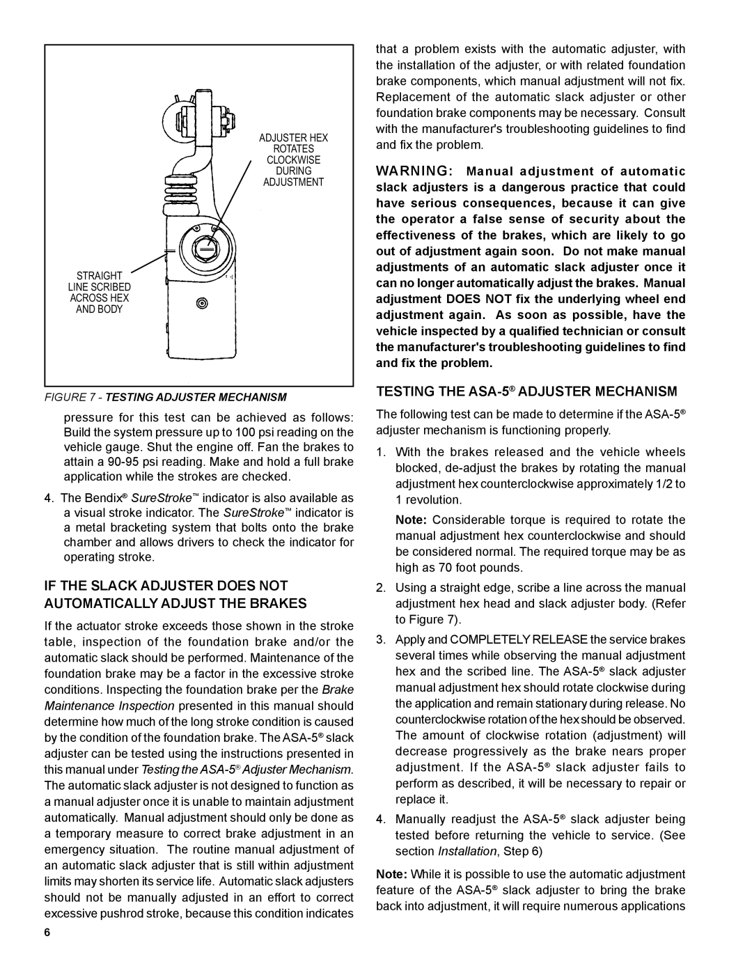 BENDIX SD-05-1269 manual Testing the ASA-5ADJUSTER Mechanism, Testing Adjuster Mechanism 