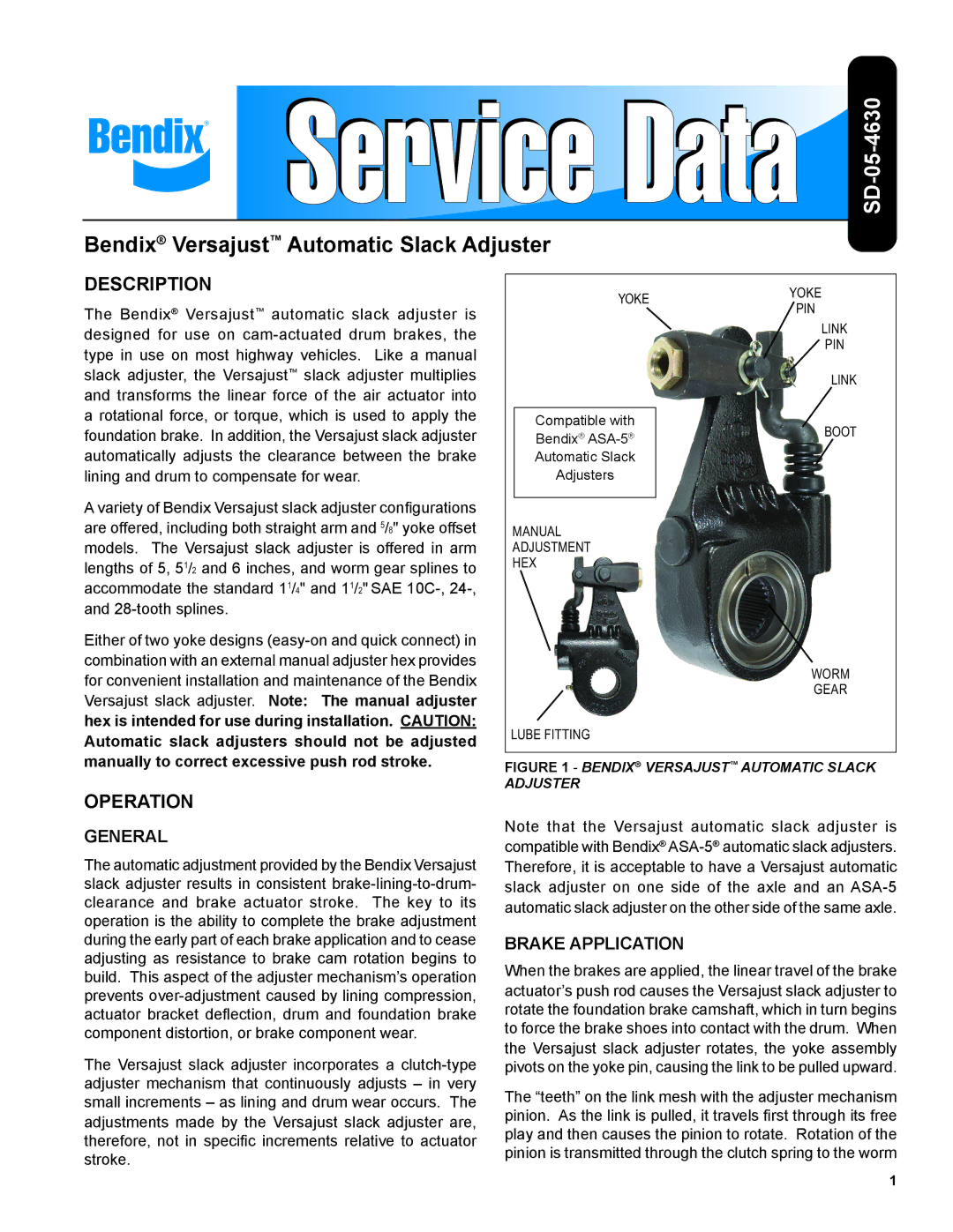 BENDIX SD-05-4630 manual Description, Operation, General, Brake Application 