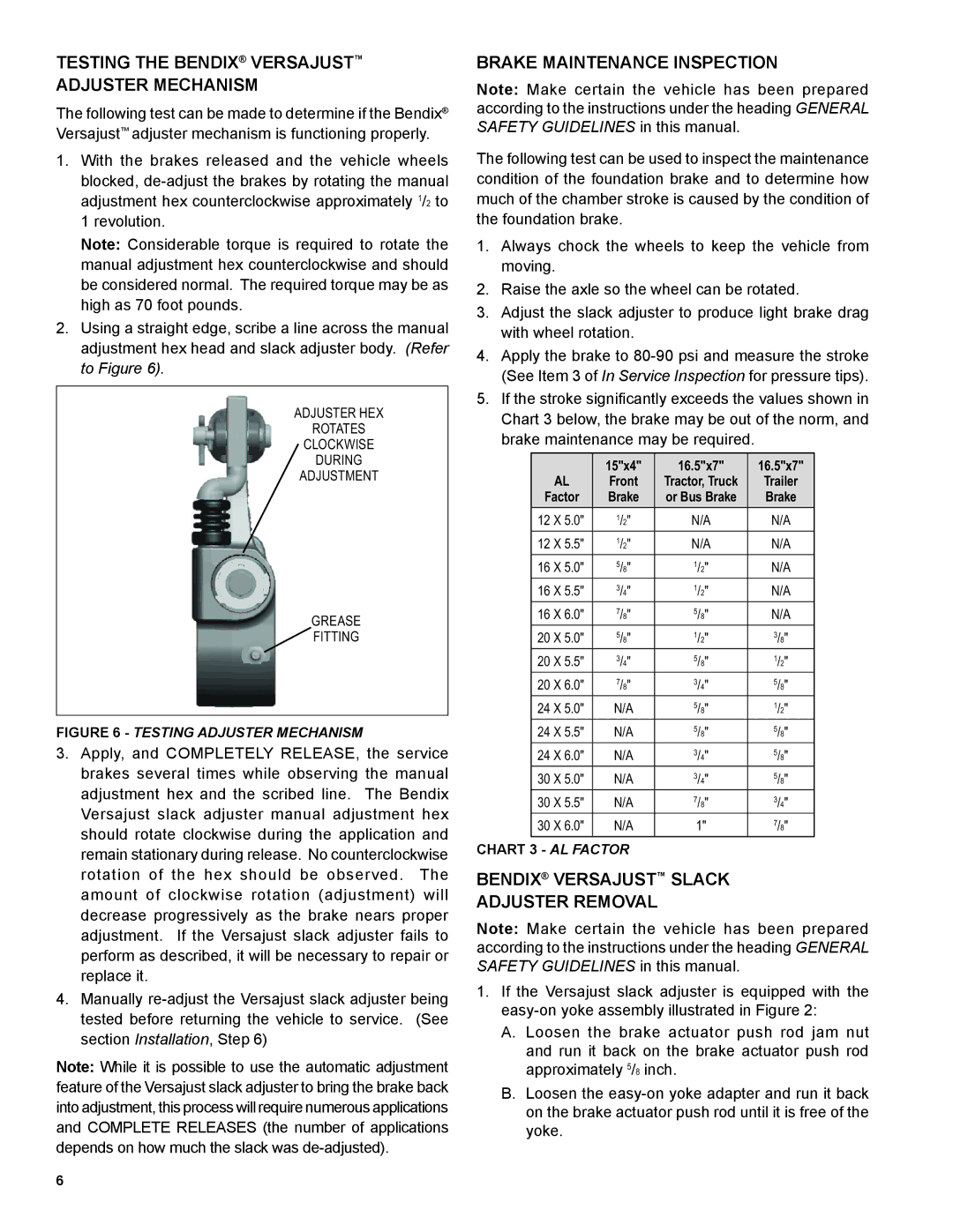 BENDIX SD-05-4630 manual Brake Maintenance Inspection, Bendix Versajust Slack Adjuster Removal 