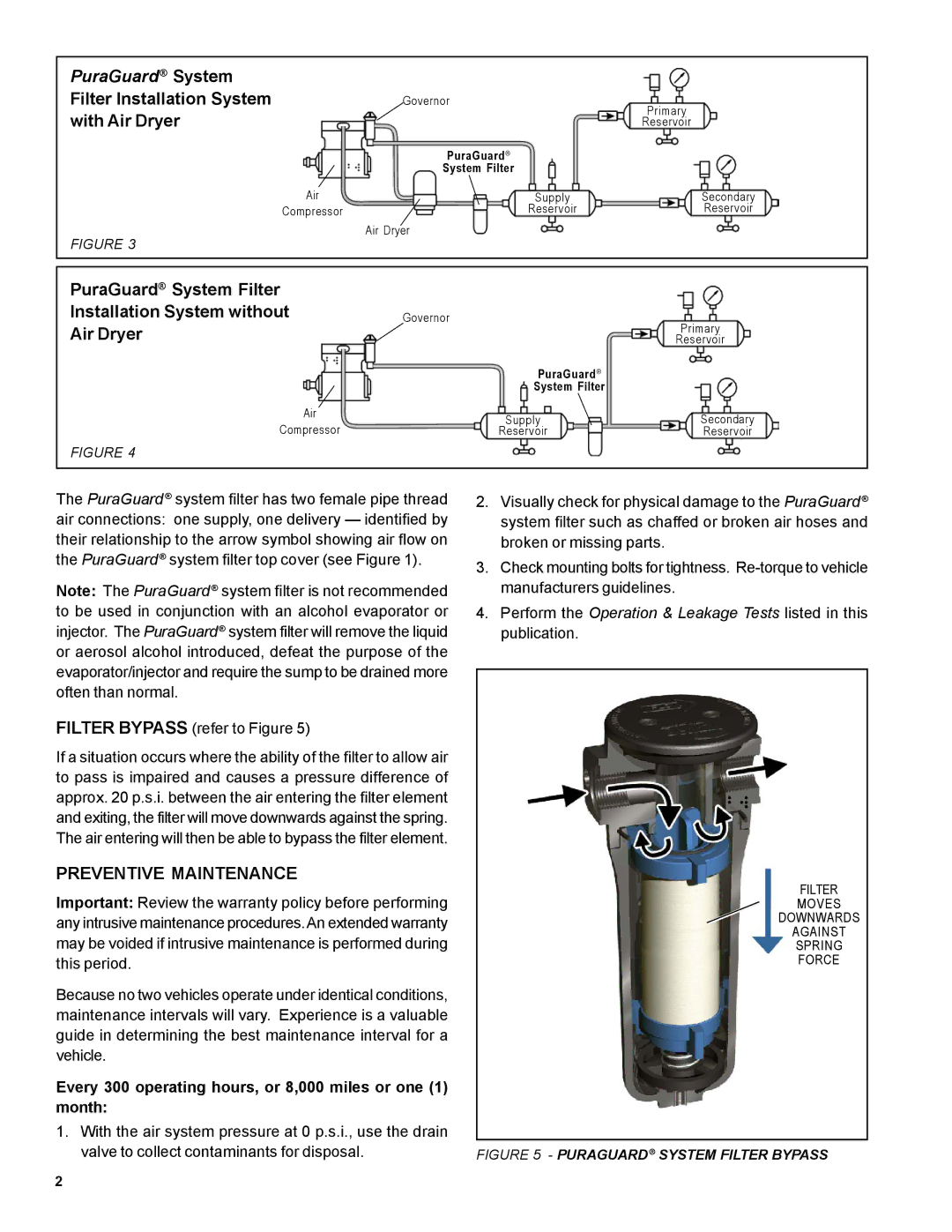 BENDIX SD-08-187 manual With Air Dryer, PuraGuard System Filter Installation System without, Preventive Maintenance 