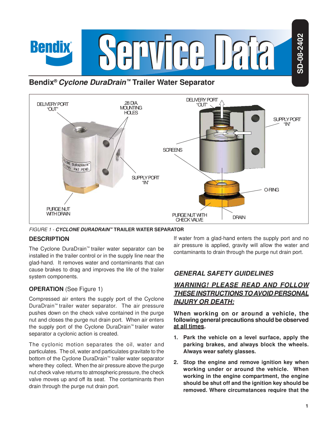 BENDIX SD-08-2402 manual Description 