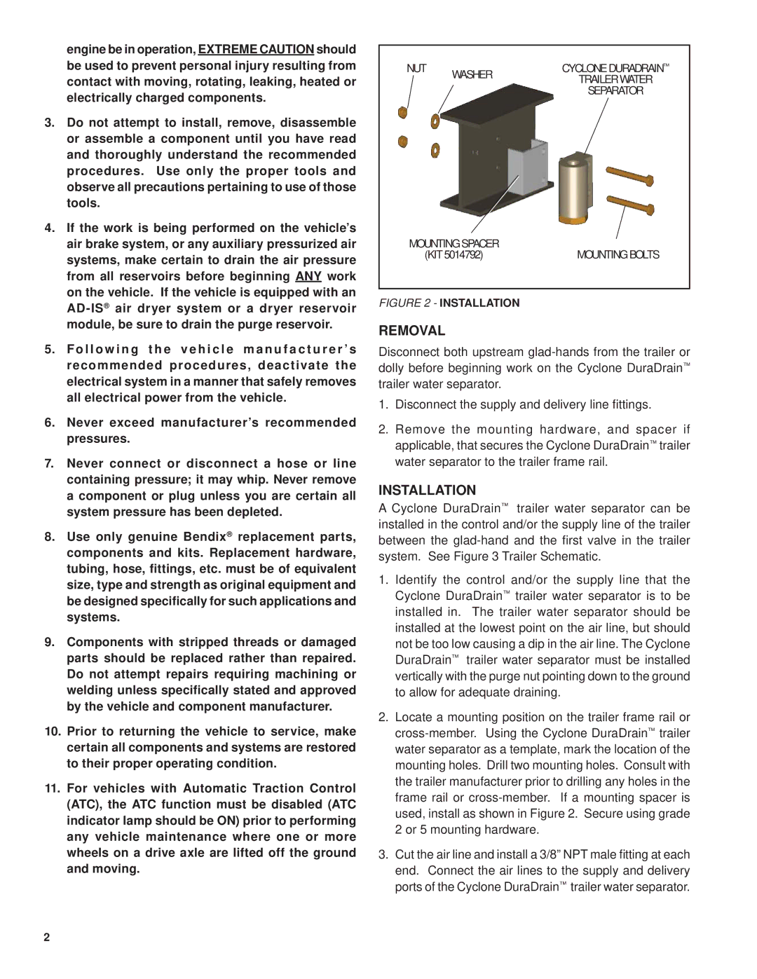 BENDIX SD-08-2402 manual Removal, Installation 