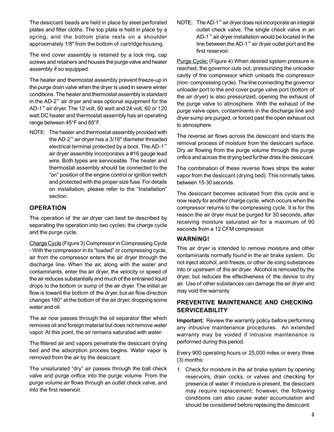 BENDIX SD-08-2403 manual Operation, Preventive Maintenance and Checking Serviceability 