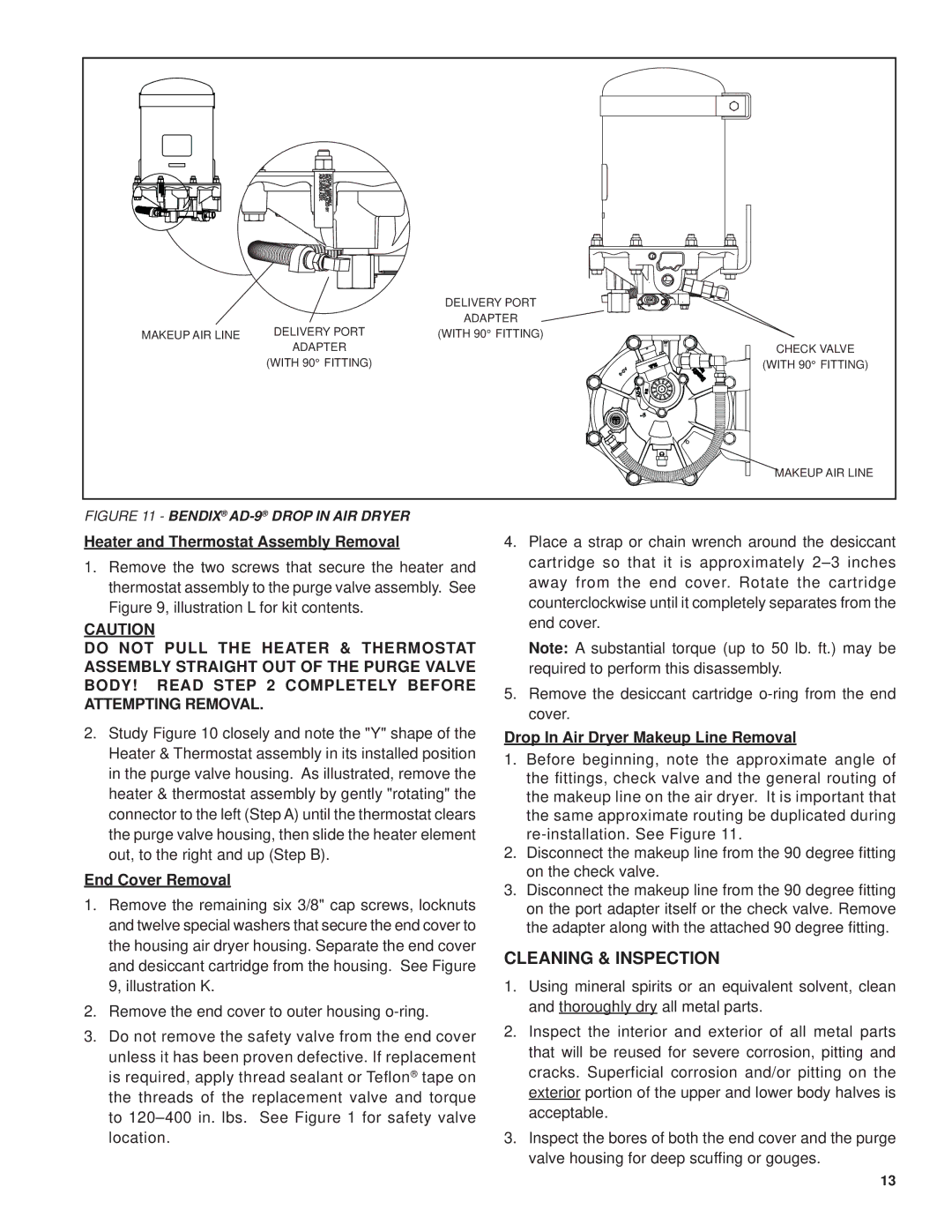 BENDIX SD-08-2412 manual Cleaning & Inspection, Heater and Thermostat Assembly Removal, End Cover Removal 