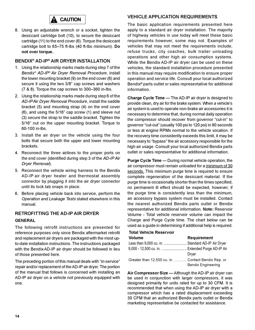 BENDIX SD-08-2414 Bendix AD-IPAIR Dryer Installation, Retrofitting the AD-IP AIR Dryer, Vehicle Application Requirements 