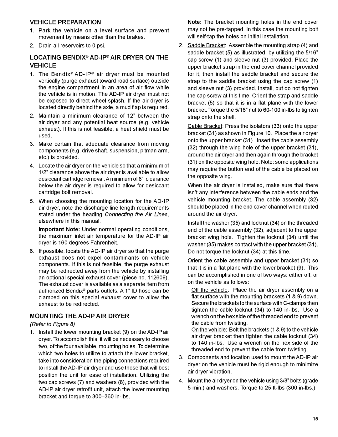 BENDIX SD-08-2414 manual Vehicle Preparation, Locating Bendix AD-IPAIR Dryer on the Vehicle, Mounting the AD-IP AIR Dryer 