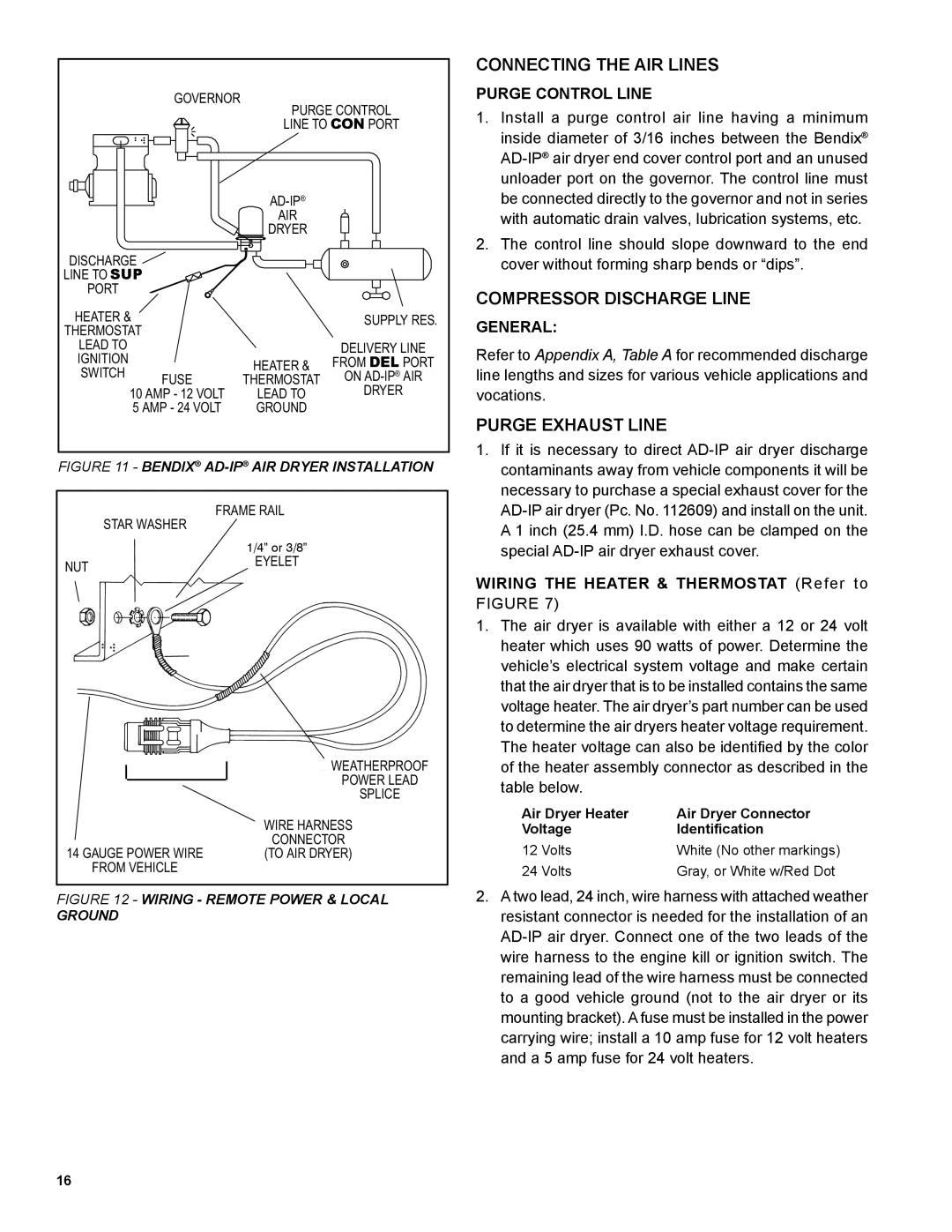 BENDIX SD-08-2414 manual Connecting the AIR Lines, Compressor Discharge Line, Purge Exhaust Line 