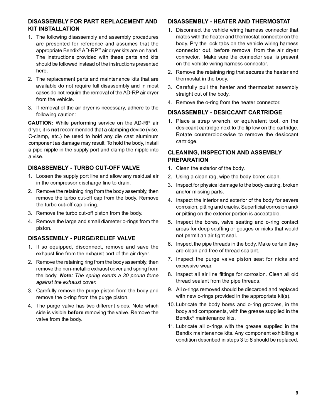 BENDIX SD-08-2415A manual Disassembly for Part Replacement and KIT Installation, Disassembly Turbo CUT-OFF Valve 