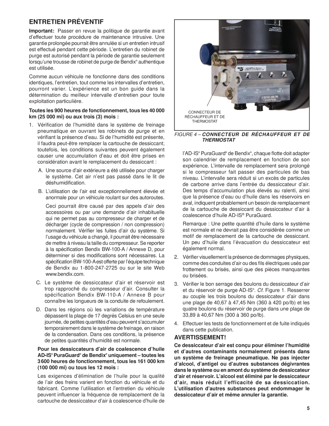 BENDIX SD-08-2418F manual Entretien Préventif, Avertissement 