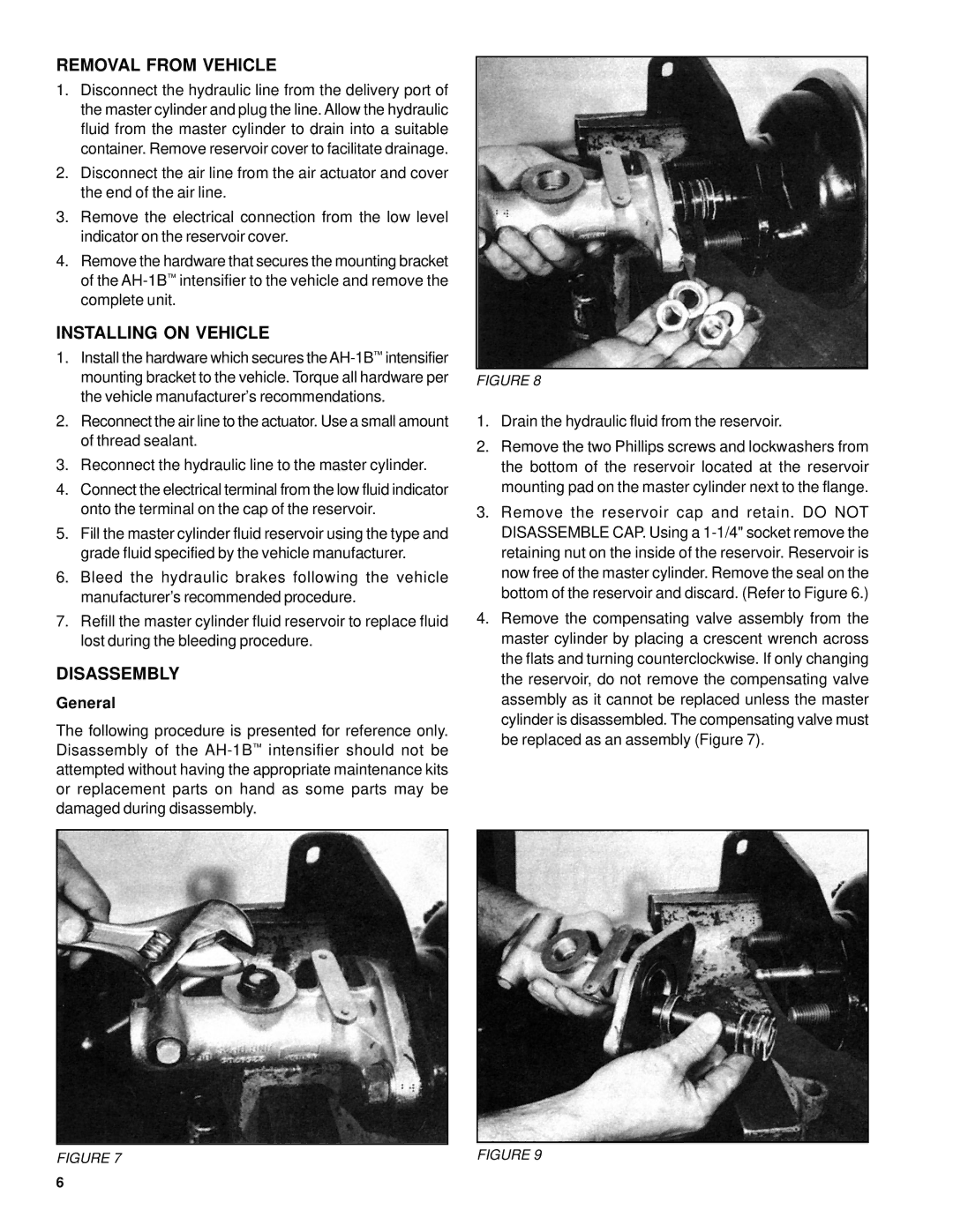 BENDIX SD-11-1326 manual Removal from Vehicle, Installing on Vehicle, Disassembly, General 