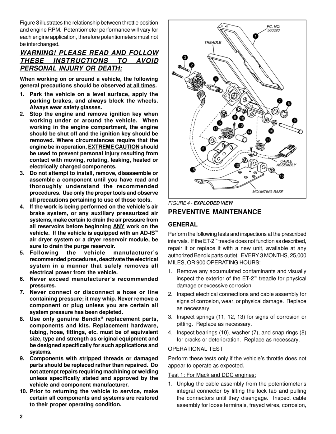 BENDIX SD-15-4106 manual Preventive Maintenance, General 