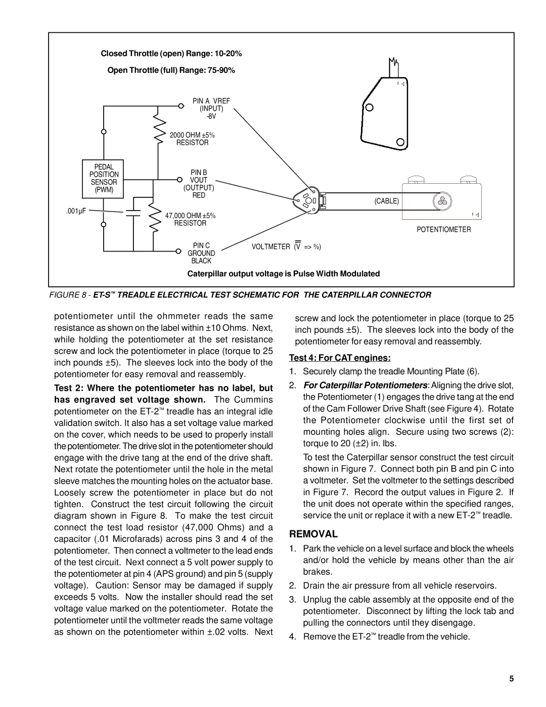 BENDIX SD-15-4106 manual Removal, Caterpillar output voltage is Pulse Width Modulated 