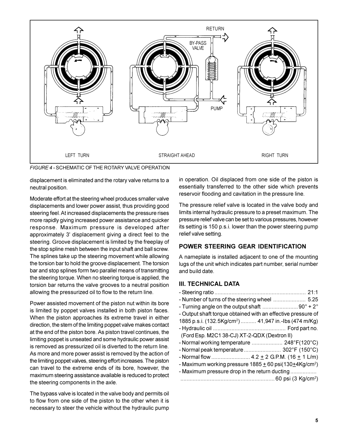 BENDIX SD-30-4250 manual Power Steering Gear Identification, III. Technical Data 