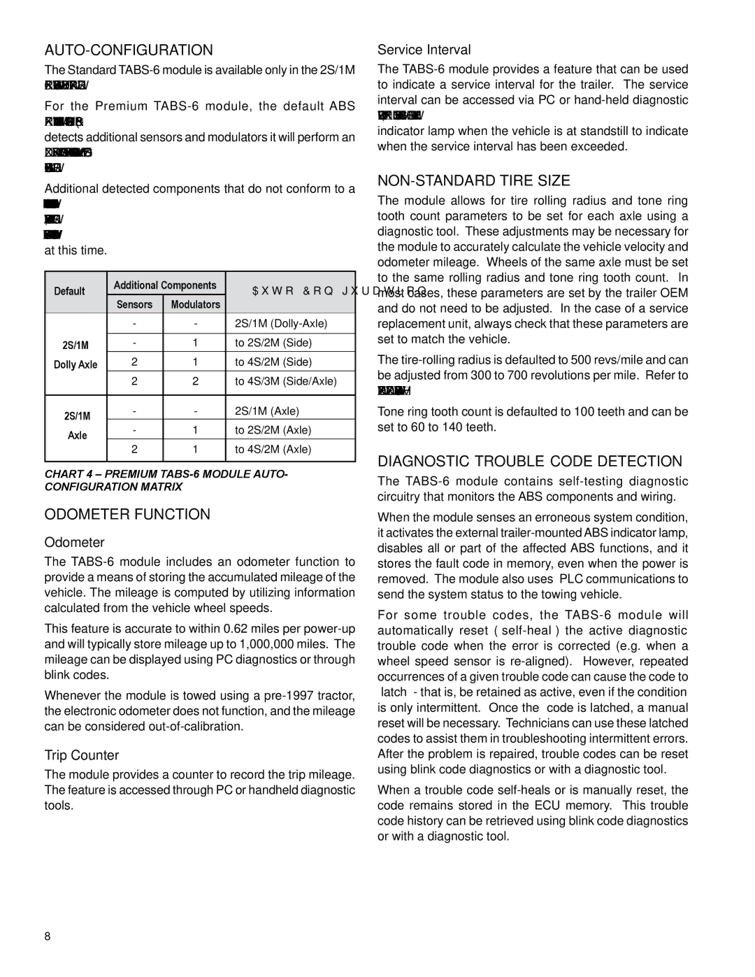 BENDIX TABS-6 TRAILER ABS MODULE manual Auto-Configuration, Odometer Function, NON-STANDARD Tire Size 