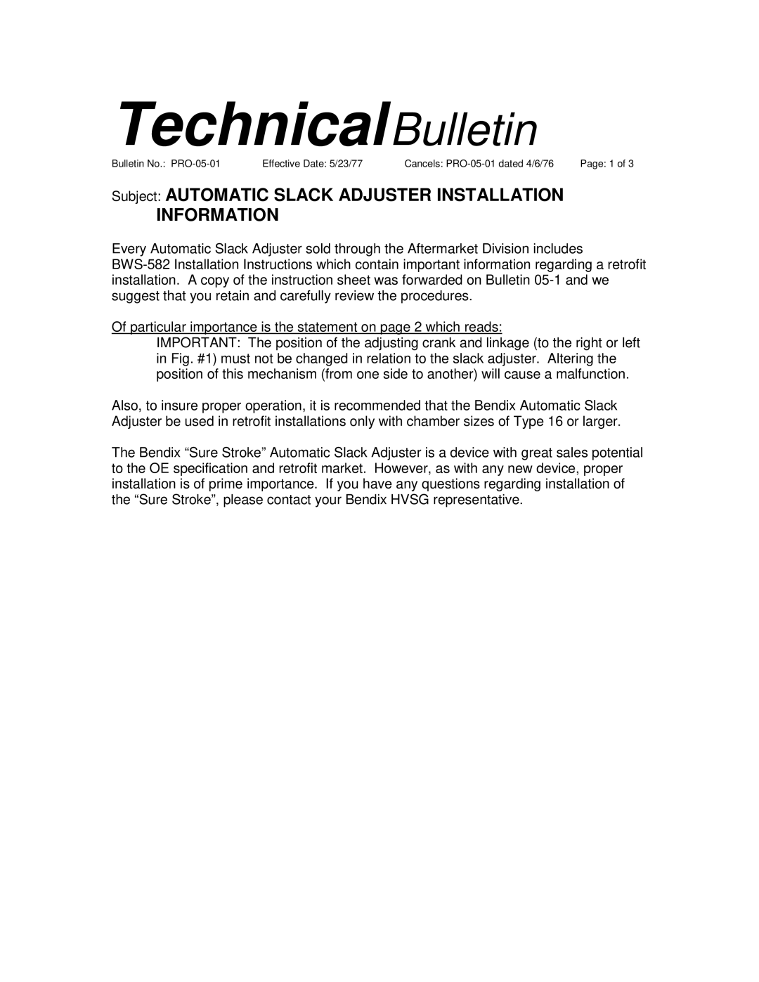 BENDIX TCH-005-001 manual TechnicalBulletin, Information 