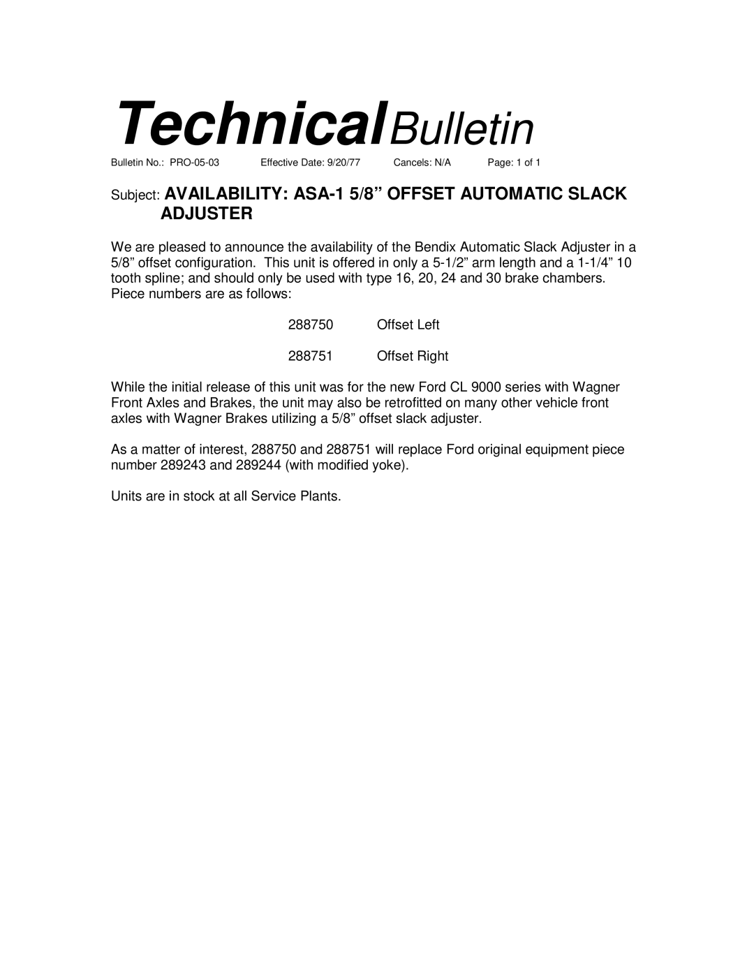 BENDIX TCH-005-003 manual TechnicalBulletin, Adjuster 