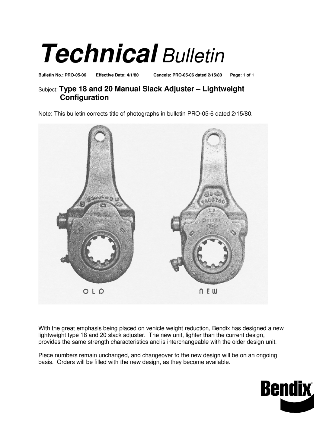 BENDIX TCH-005-006 manual Technical Bulletin 