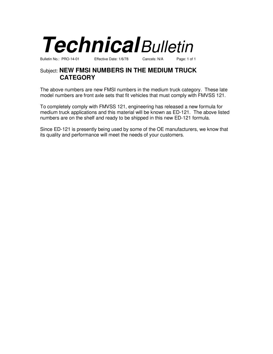 BENDIX TCH-014-001 manual TechnicalBulletin, Category 