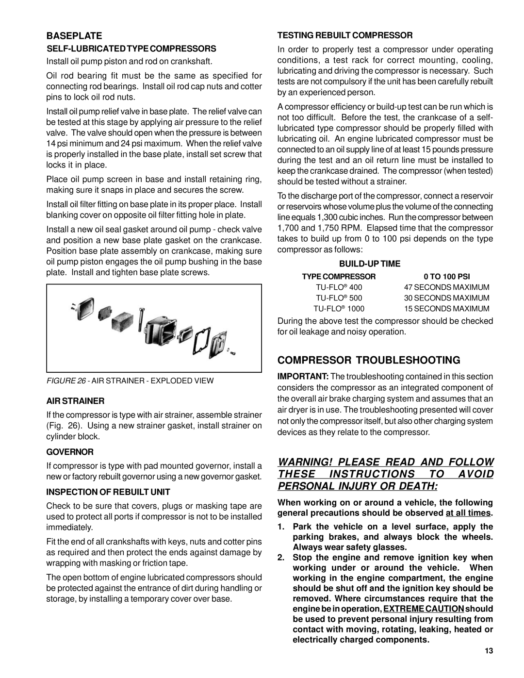 BENDIX TU-FLO 400-500-1000 AIR COMPRESSOR manual Baseplate 