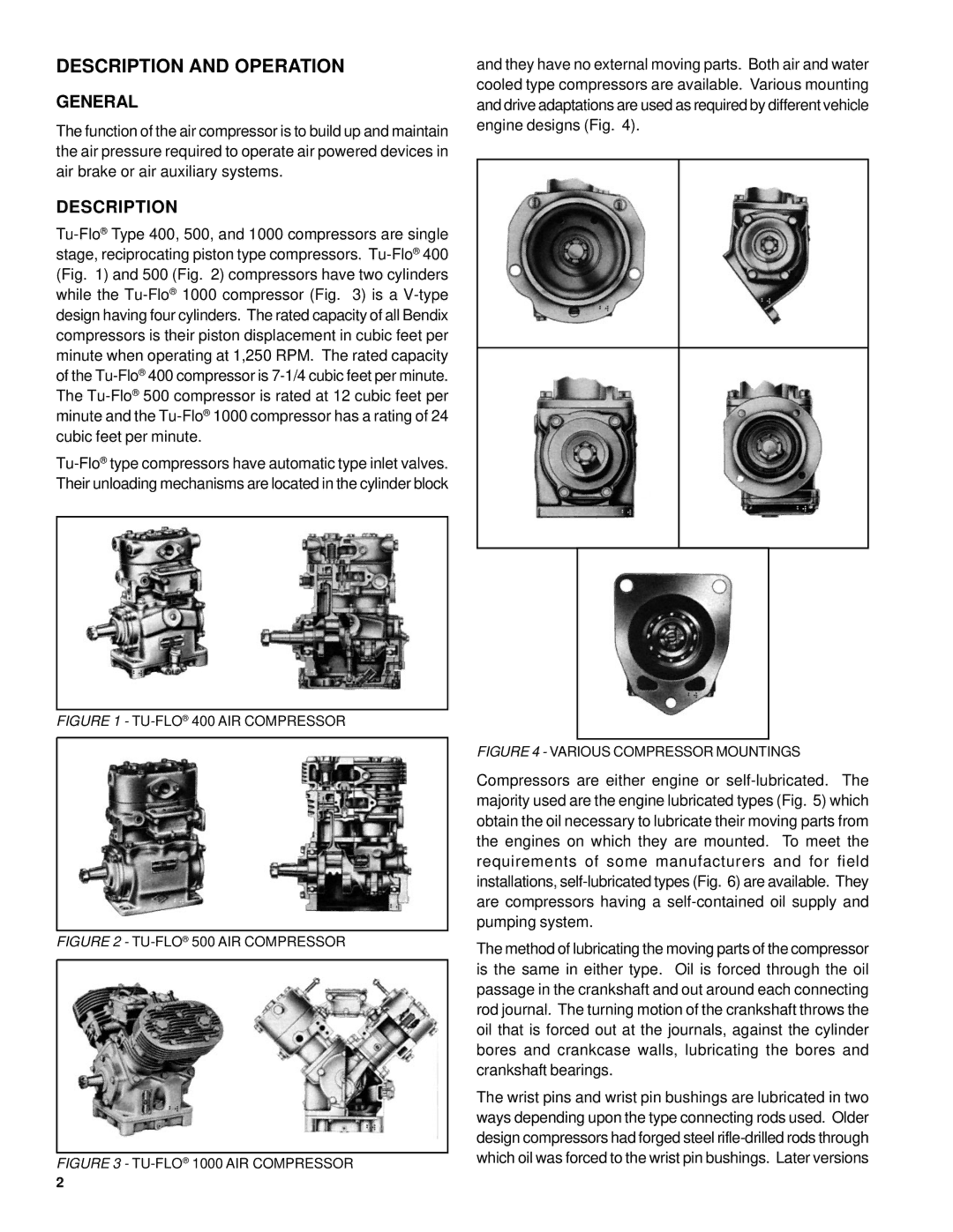 BENDIX TU-FLO 400-500-1000 AIR COMPRESSOR manual General, Description 