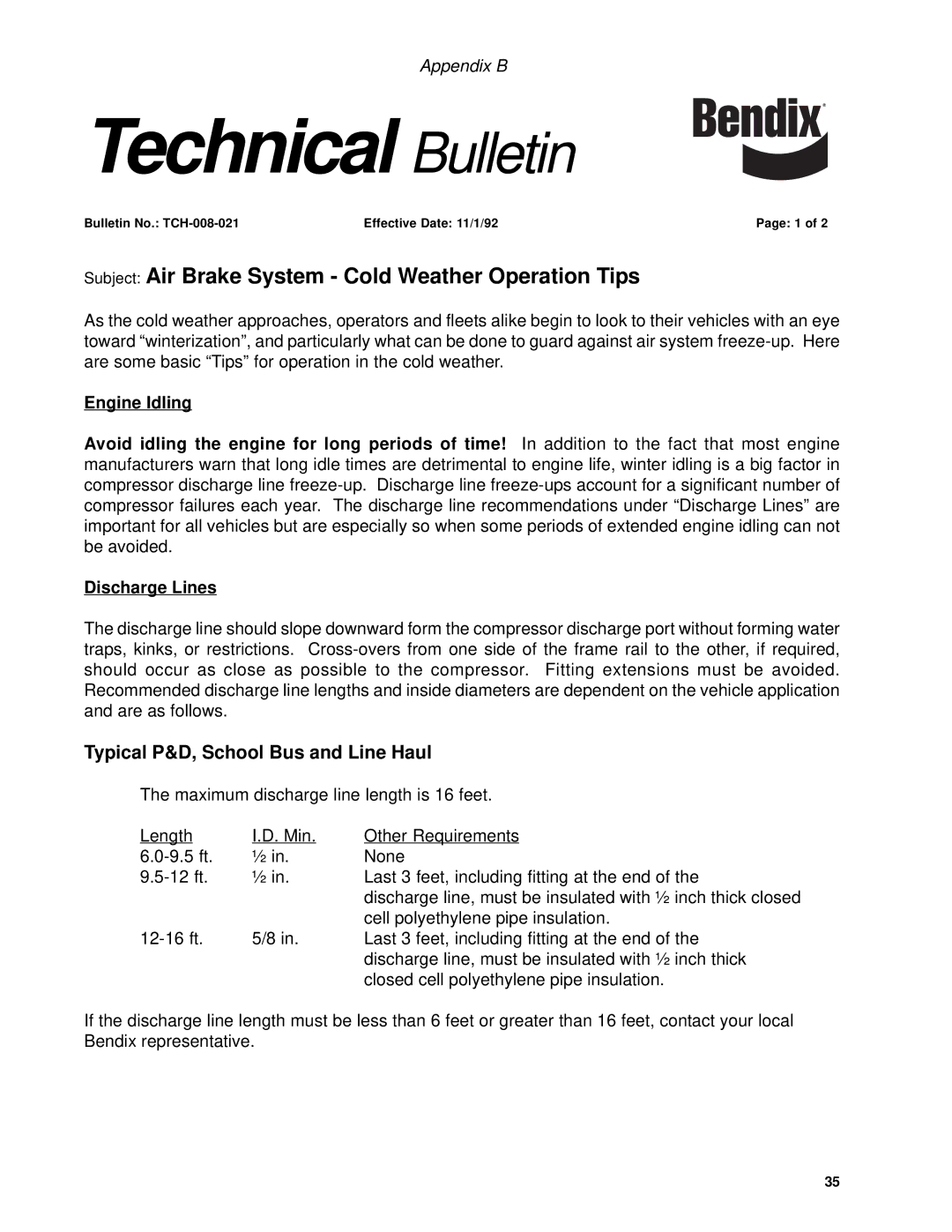 BENDIX TU-FLO 400-500-1000 AIR COMPRESSOR manual Technical Bulletin, Typical P&D, School Bus and Line Haul 