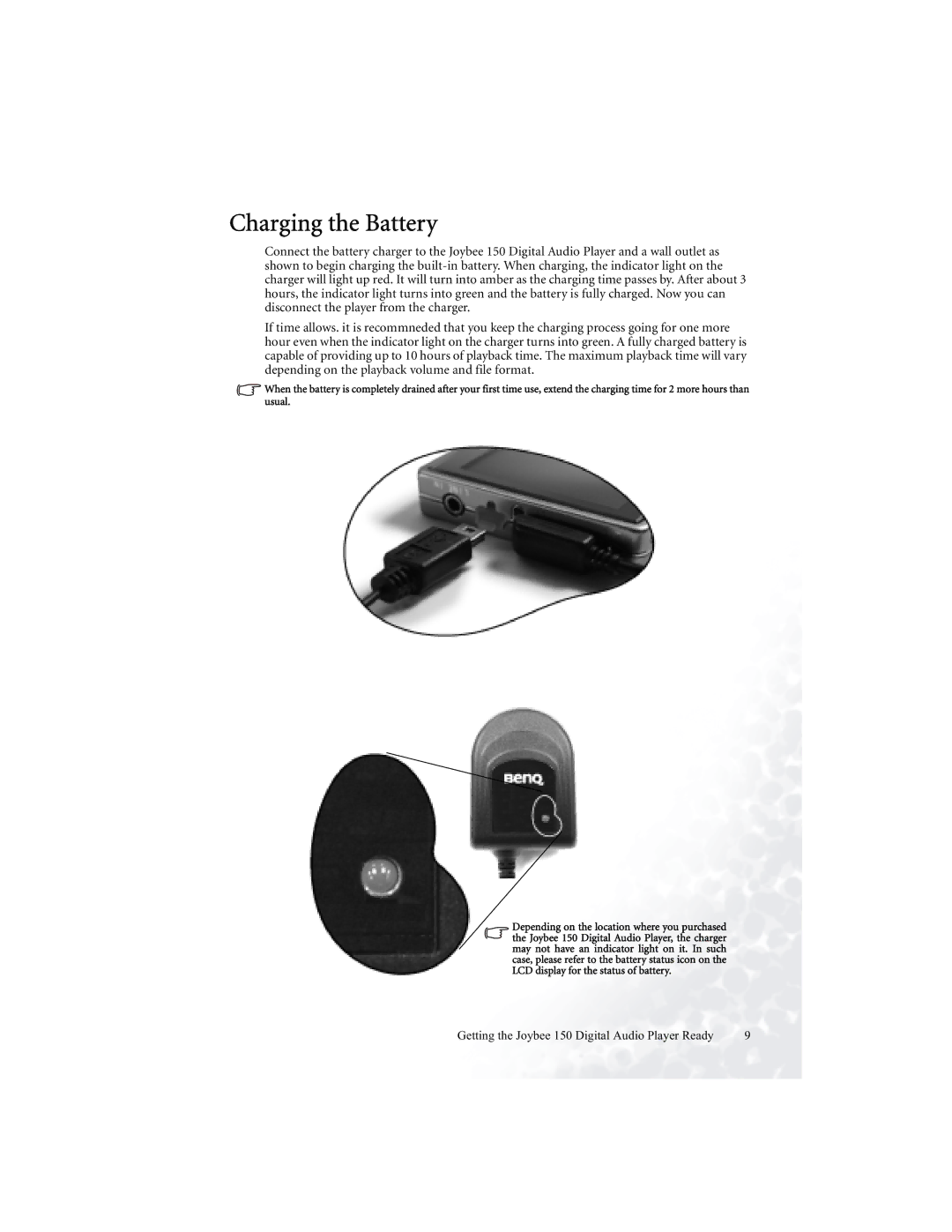 BenQ 150 user manual Charging the Battery 