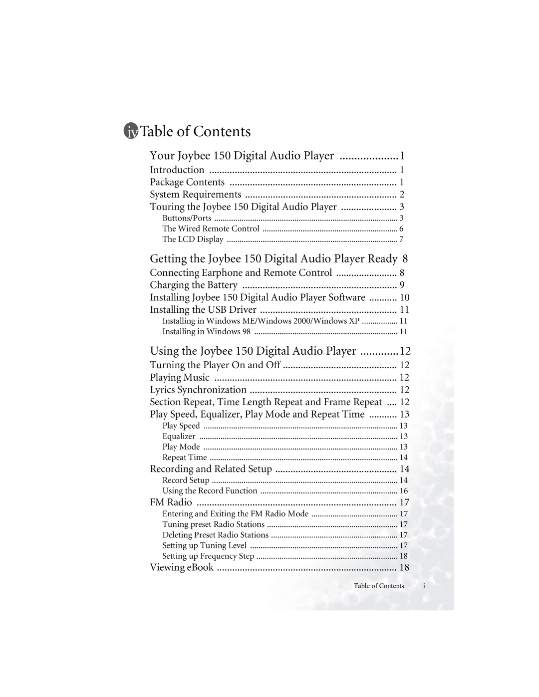 BenQ 150 user manual Table of Contents 