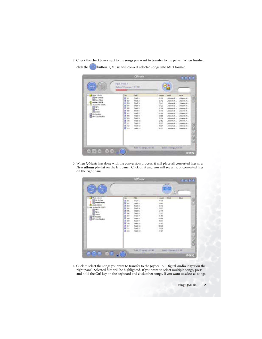 BenQ 150 user manual Using QMusic 