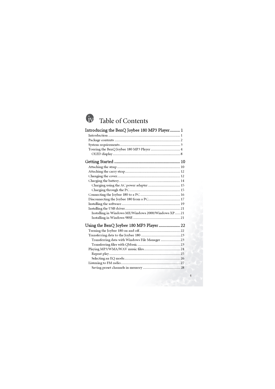 BenQ 180 user manual Table of Contents 