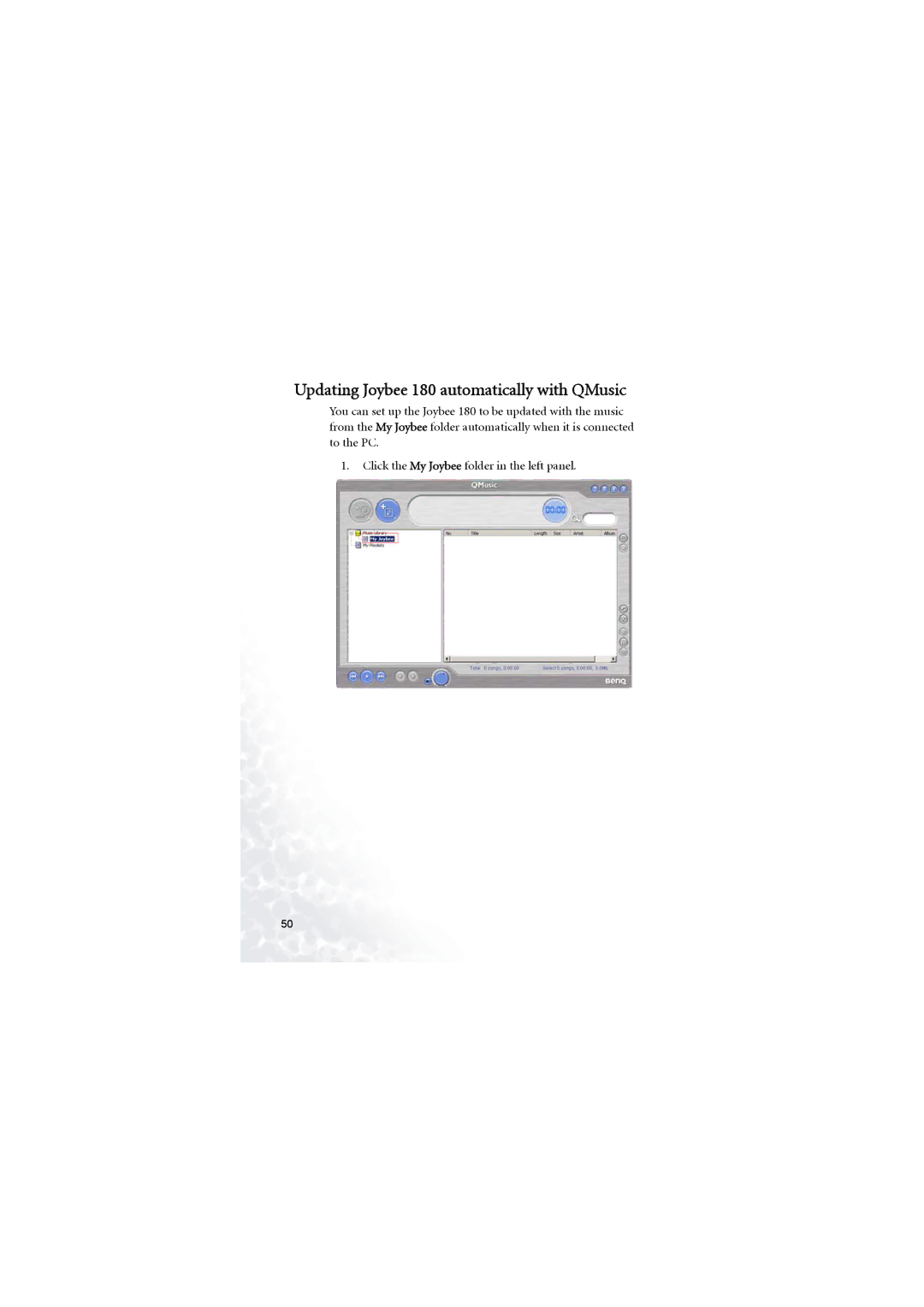 BenQ user manual Updating Joybee 180 automatically with QMusic 