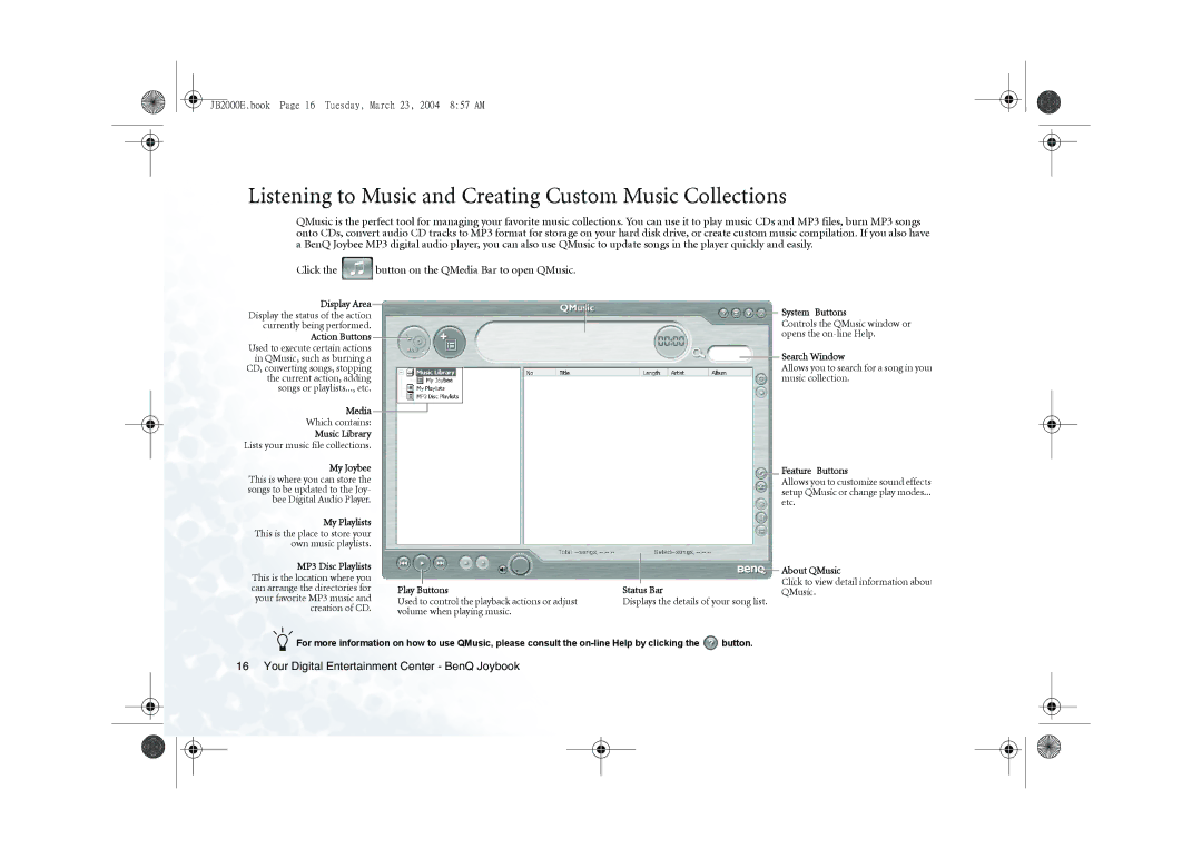 BenQ 2000 Series user manual Listening to Music and Creating Custom Music Collections 