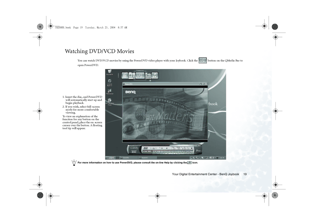 BenQ 2000 Series user manual Watching DVD/VCD Movies 