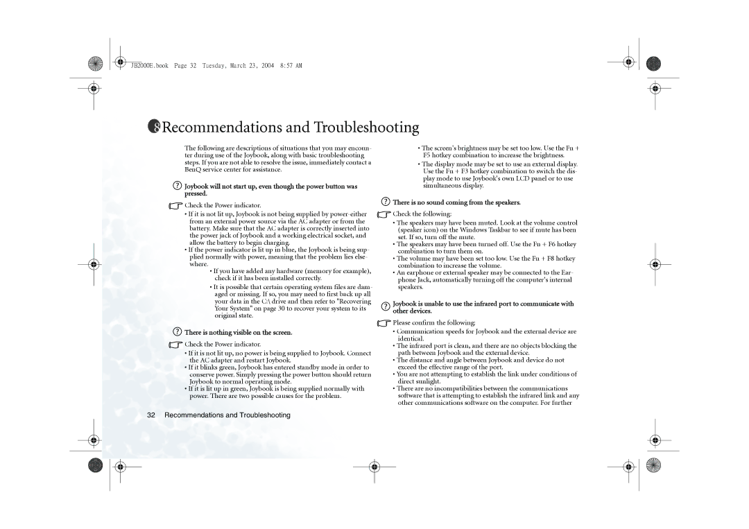 BenQ 2000 Series user manual Recommendations and Troubleshooting, There is nothing visible on the screen 