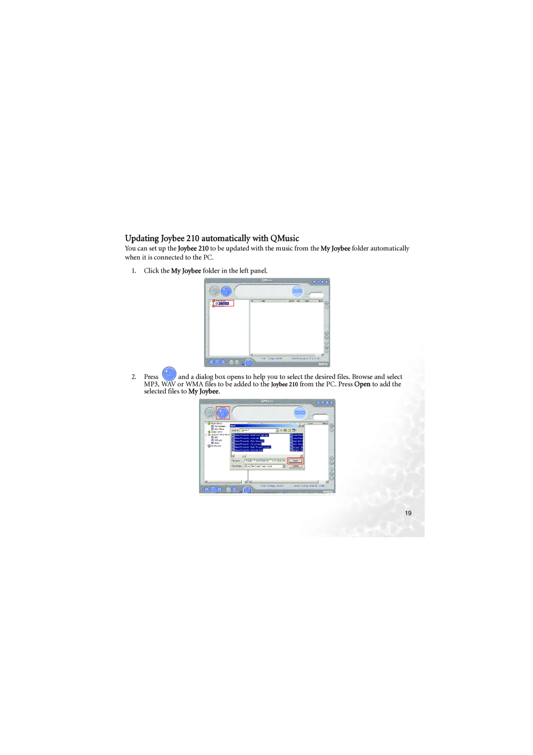 BenQ user manual Updating Joybee 210 automatically with QMusic 