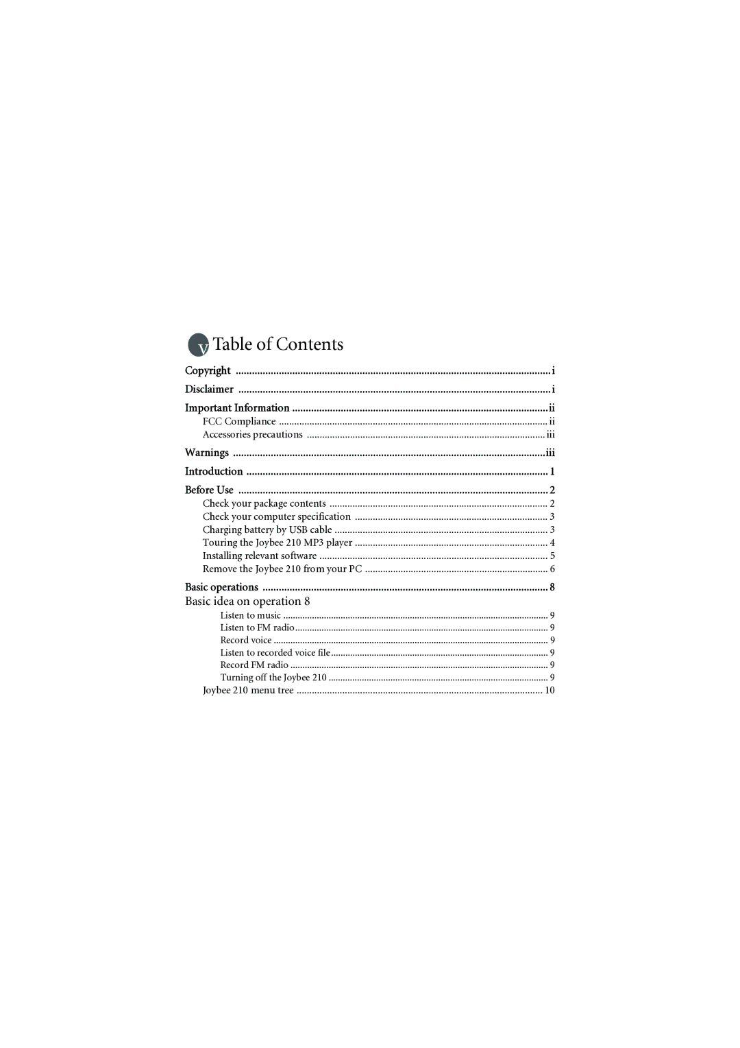 BenQ 210 user manual Table of Contents 