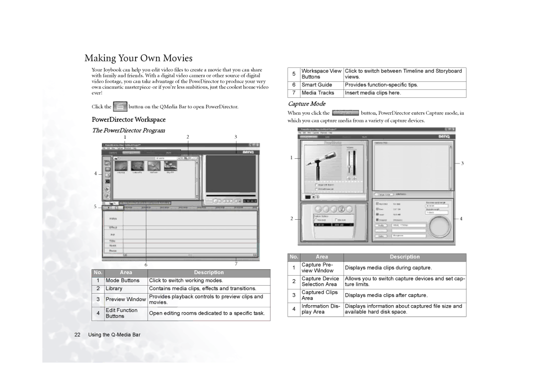 BenQ 5000G Series user manual Making Your Own Movies, PowerDirector Workspace 