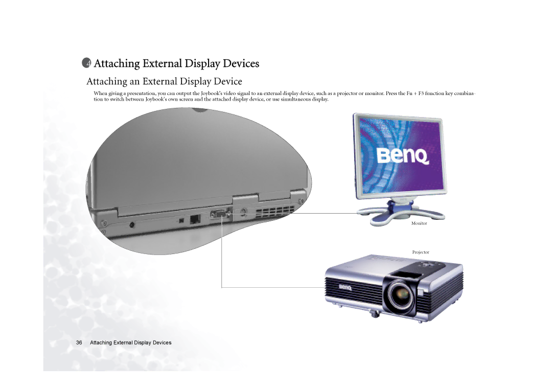 BenQ 5000G Series user manual Attaching External Display Devices, Attaching an External Display Device 