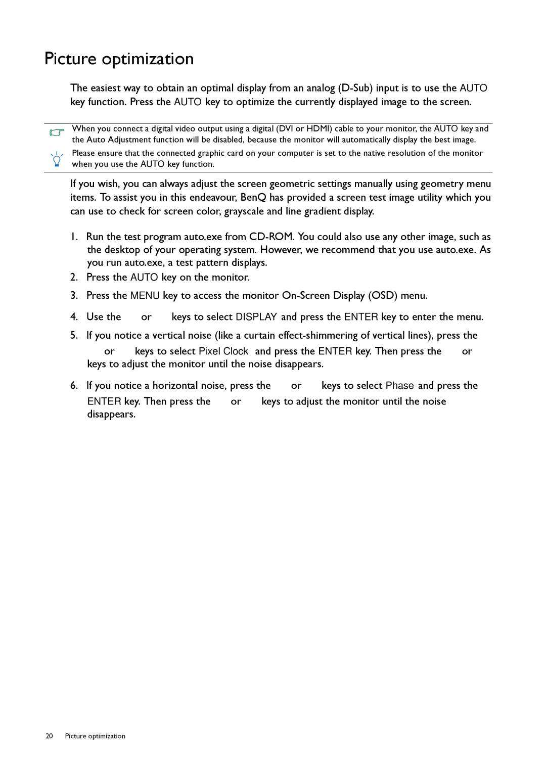 BenQ 9H.L8PLB.QPA, GW2250 user manual Picture optimization 