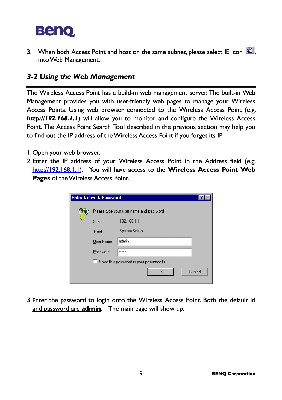 BenQ AWL-500 user manual Using the Web Management 
