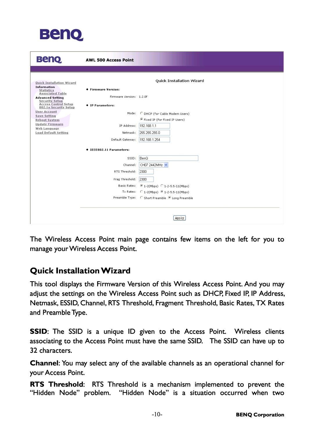 BenQ AWL-500 user manual Quick Installation Wizard 