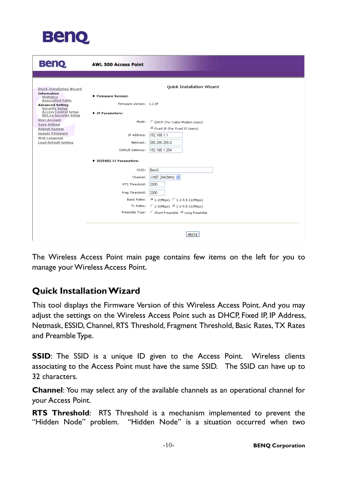 BenQ AWL-500 user manual Quick Installation Wizard 