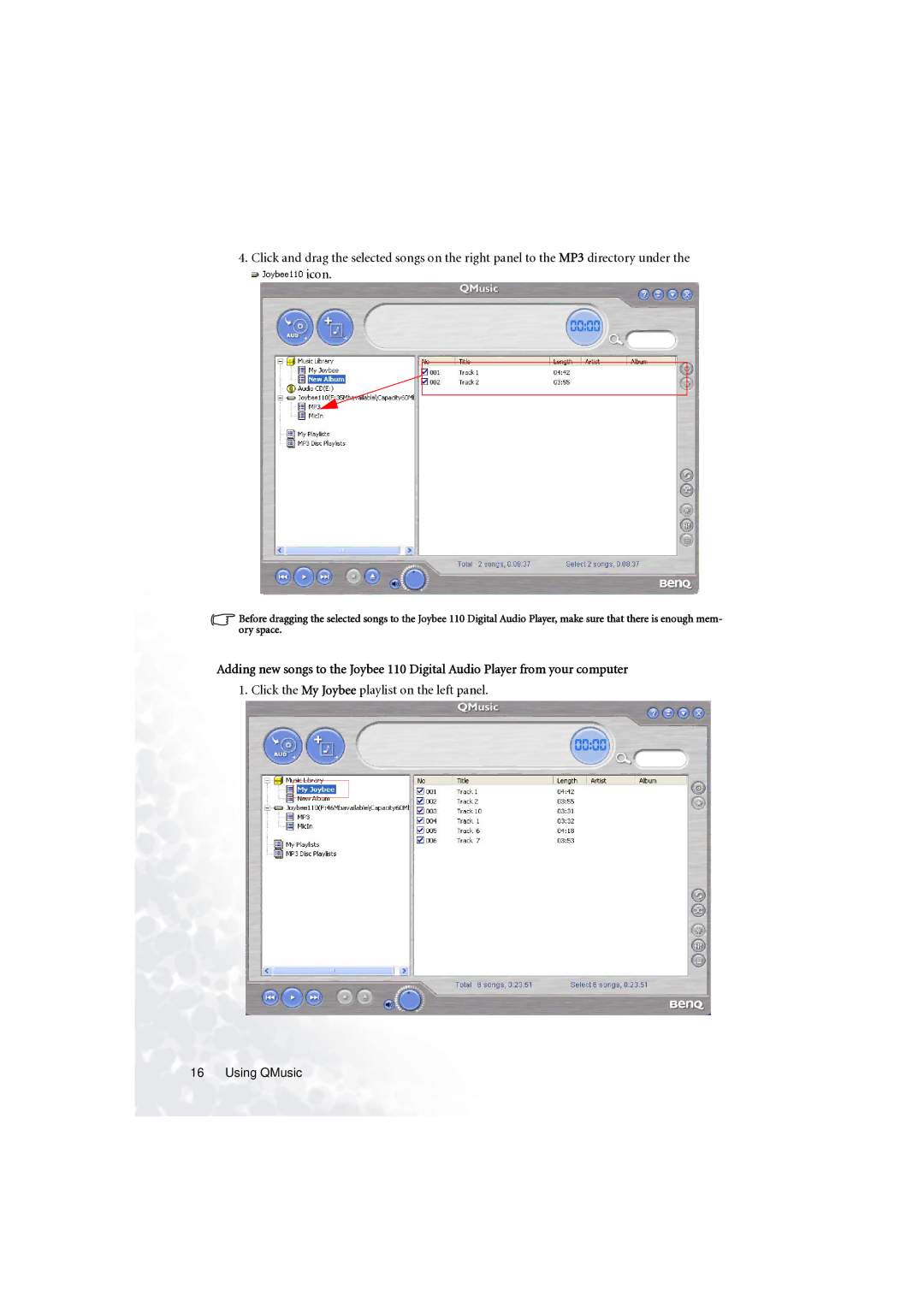 BenQ C110 user manual Click the My Joybee playlist on the left panel 