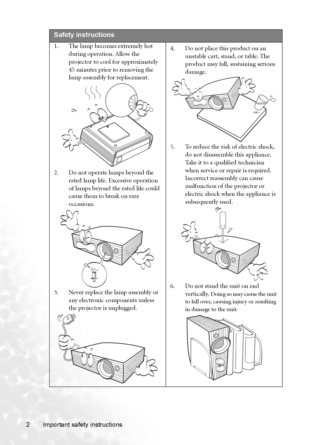 BenQ CP120C user manual Safety instructions 