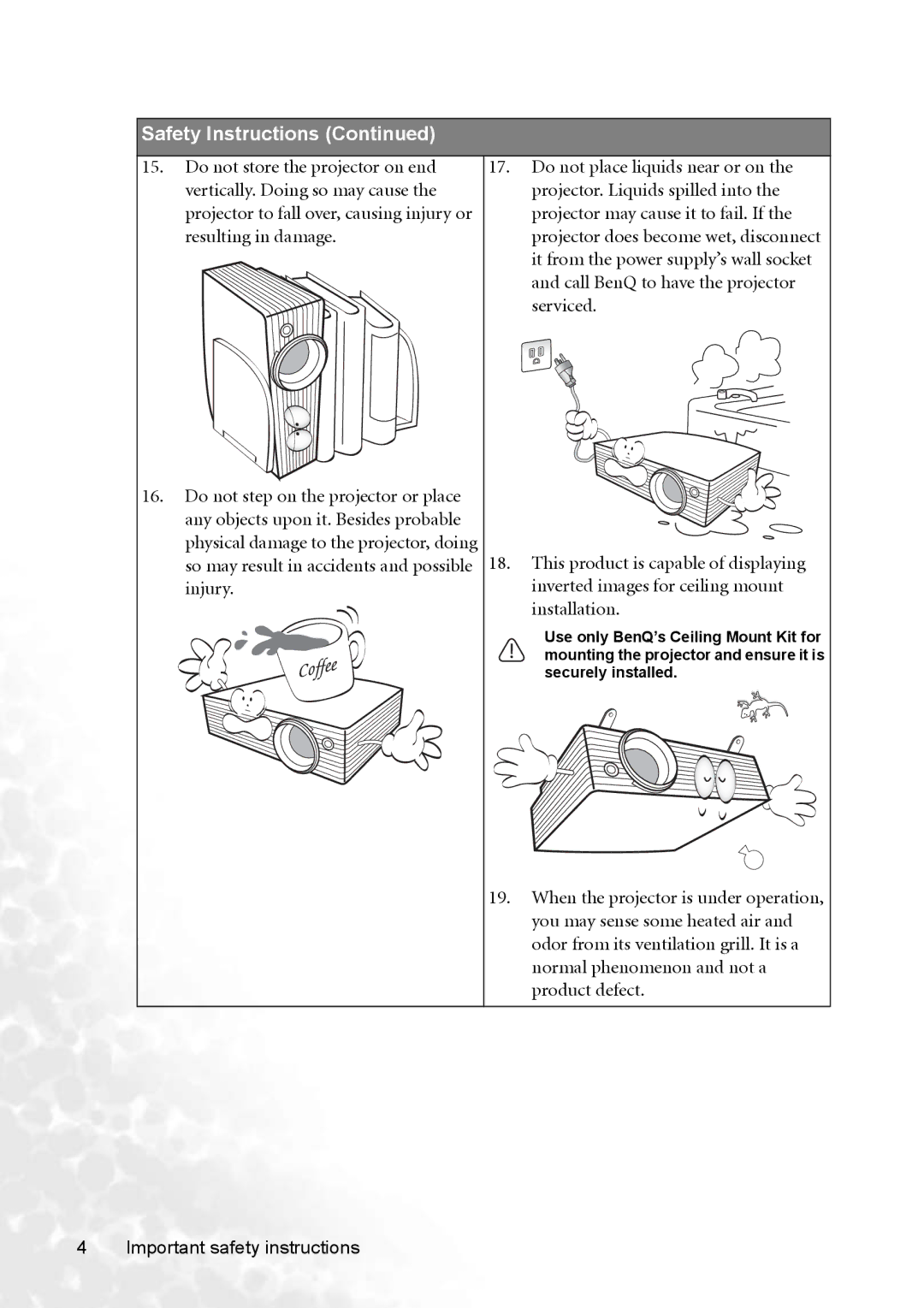 BenQ CP220 user manual Safety Instructions 