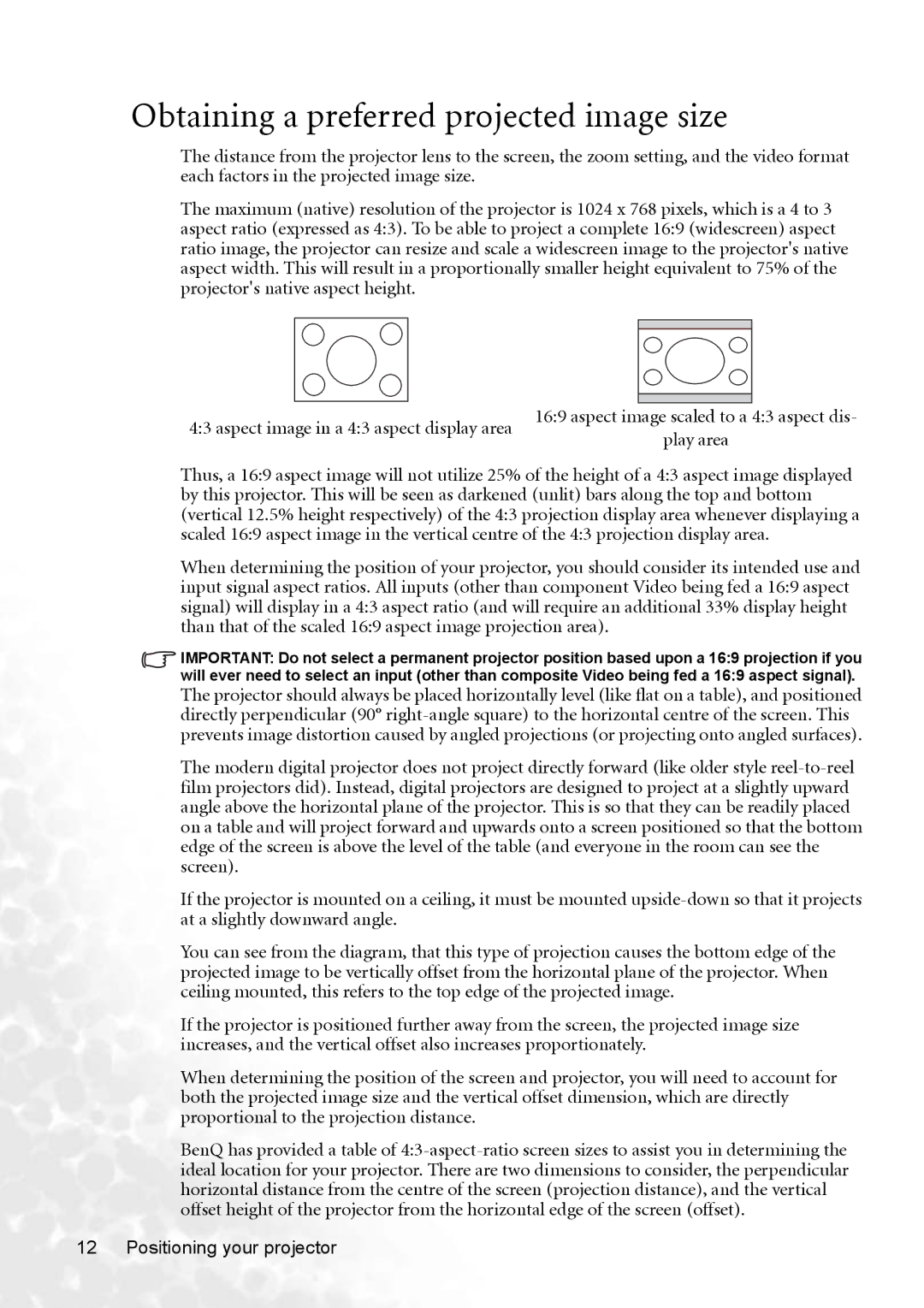 BenQ CP220 user manual Obtaining a preferred projected image size 