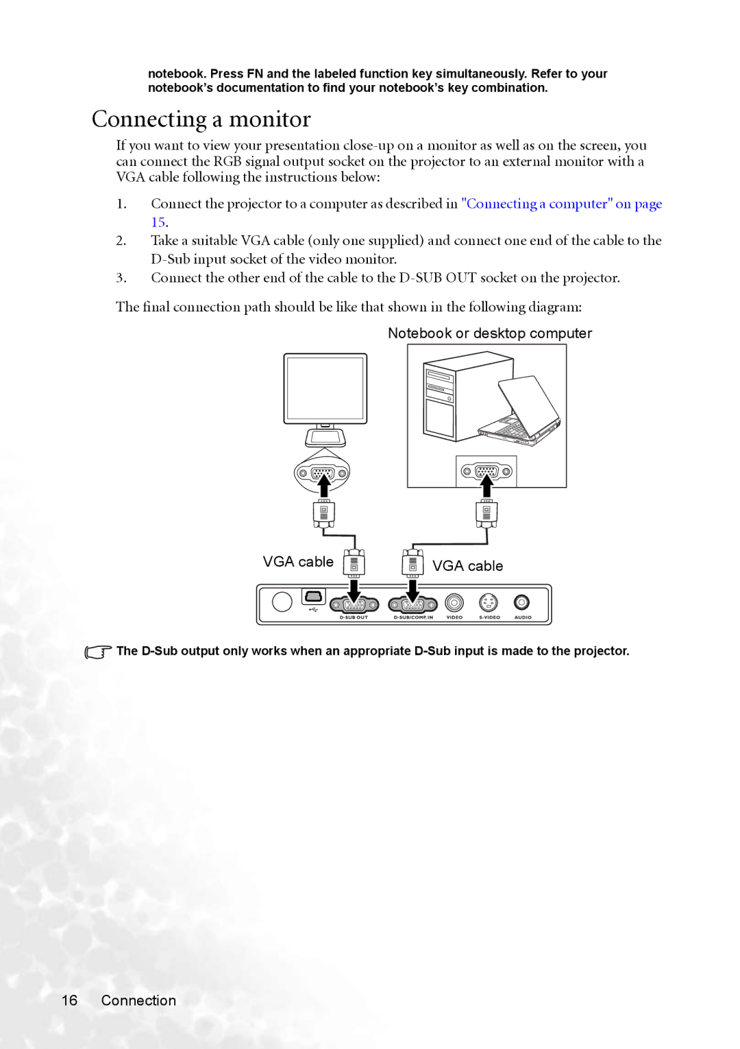 BenQ CP220 user manual Connecting a monitor 